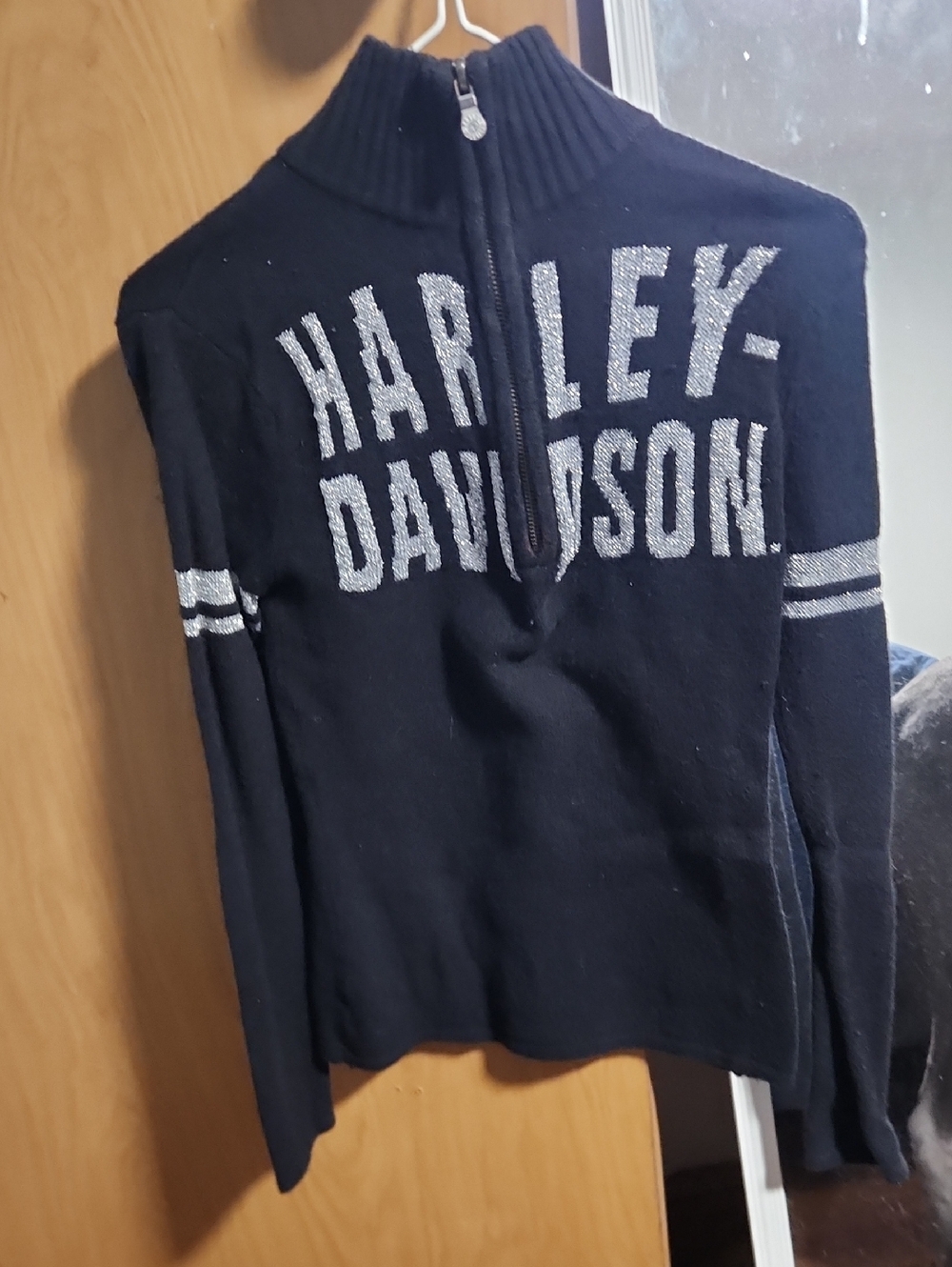 Harley-Davidson Black Knit Half-Zip Pullover with Silver Lettering